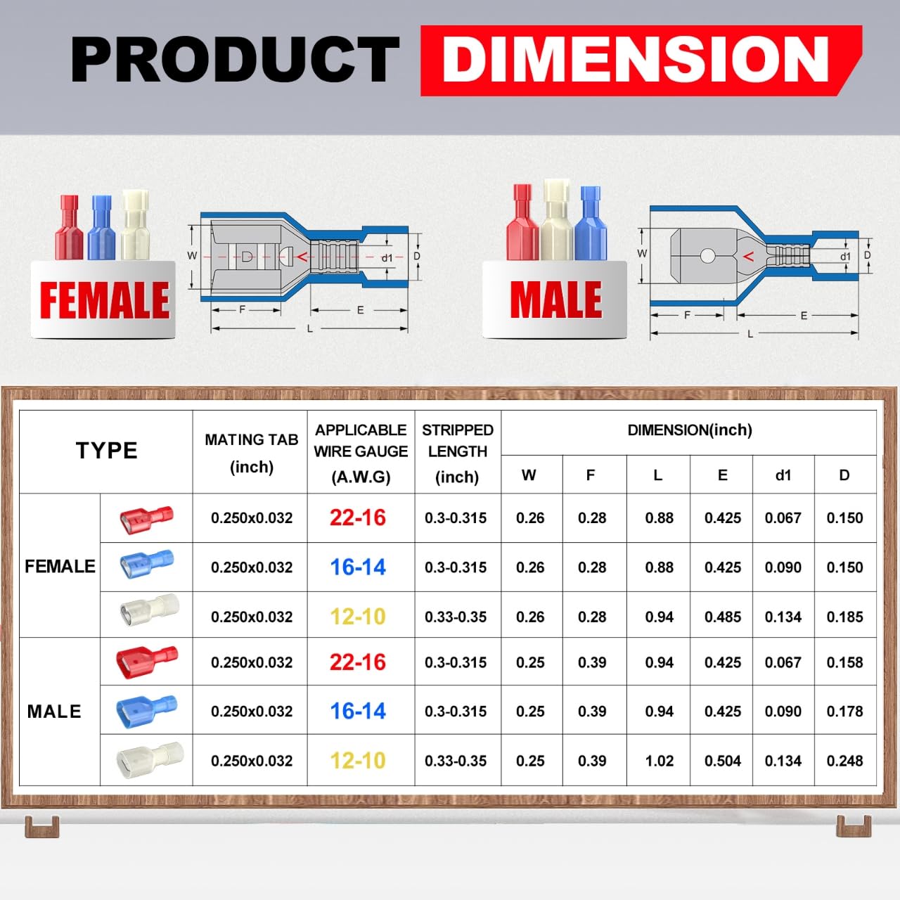 Blue Female Spade Connector 16-14 AWG/Gauge Disconnect Crimp Terminals