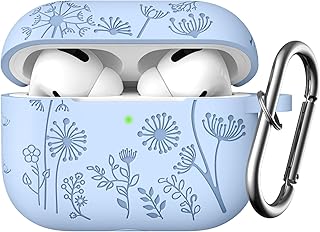 Easuny Flower Engraved Case Compatible with AirPods Pro 2 Case Cover 2022, Silicone Protective Case for Apple AirPods Pro 2nd/1st Generation, Shockproof Case with Carabiner [Front LED Visible], Lilac