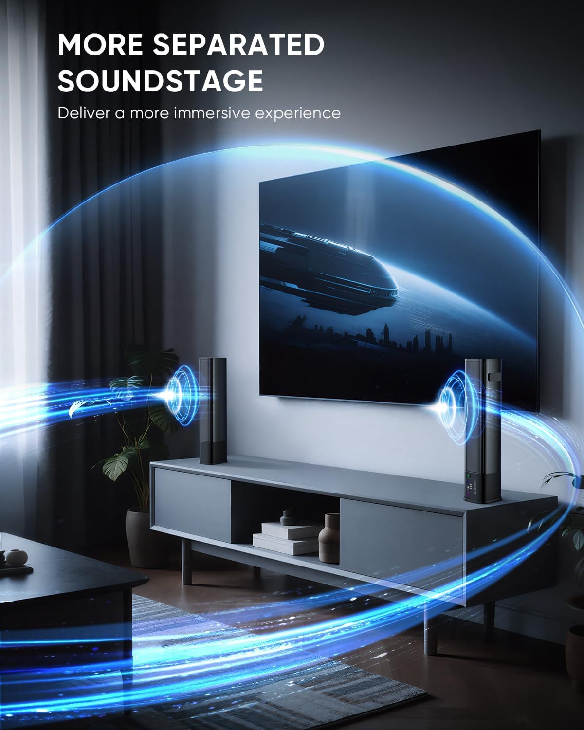 Saiyin Sound Bar for Smart TV, Detachable Soundbar TV Speaker with Bluetooth/ARC/Optical/AUX Input, Super Diaphragm Driver and 3 Preset Sound Effects for TV/PC/Projector.