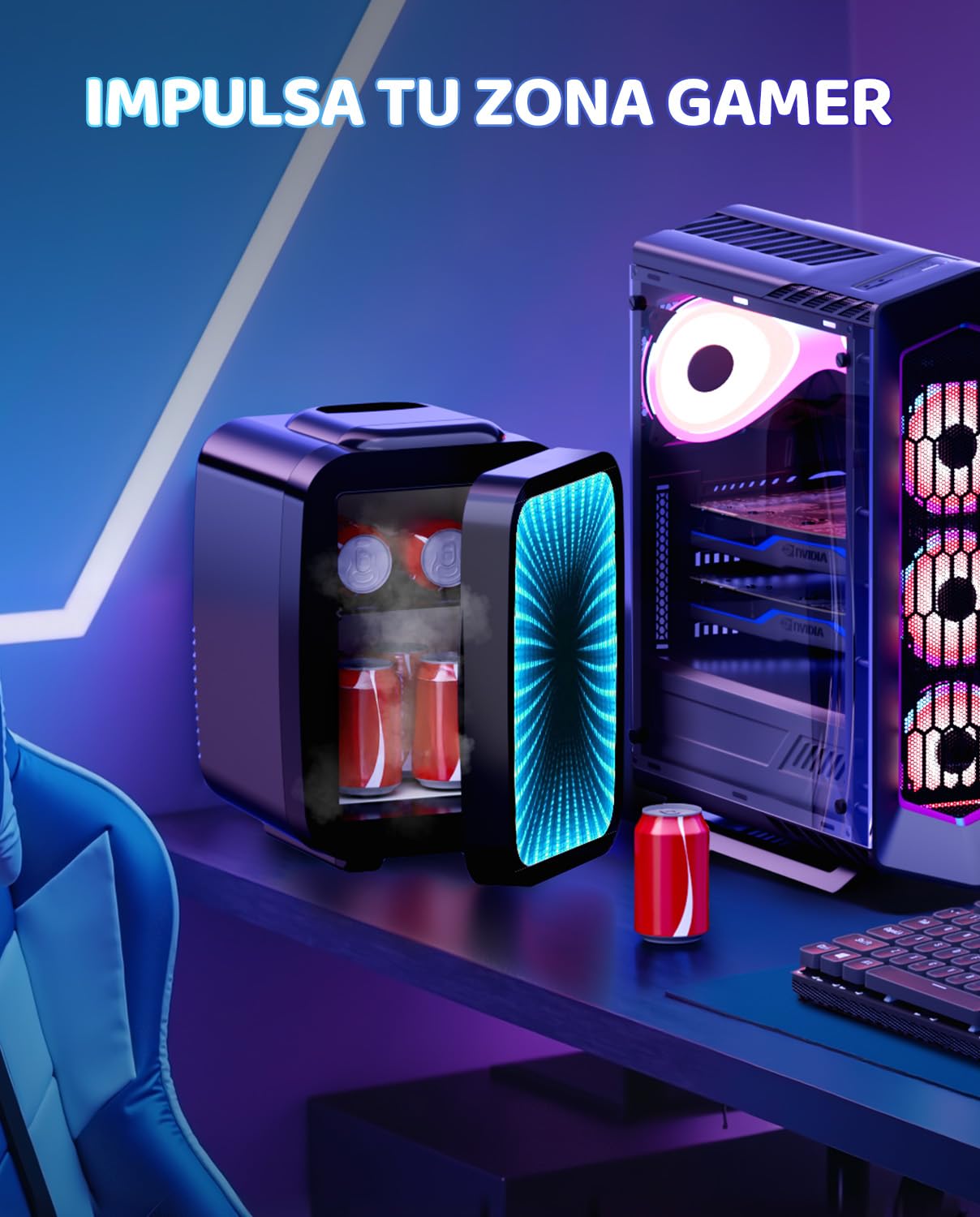 LIGIANT MF01C Mini Nevera, 7 Modos De Luz Incluyendo Marquesina, 4 L / 6 Cans, Función De Nevera Y Calentamiento Silenciosa, Alimentación AC/DC, Nevera Mini Para Sala De Juegos, Dormitorio, Oficina