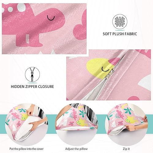 Miniatura 3 de Fundas de almohada de felpa con diseño de dinosaurio rosa, fundas de almohada tamaño Queen, con cremallera de apertura lateral, fundas de almohada