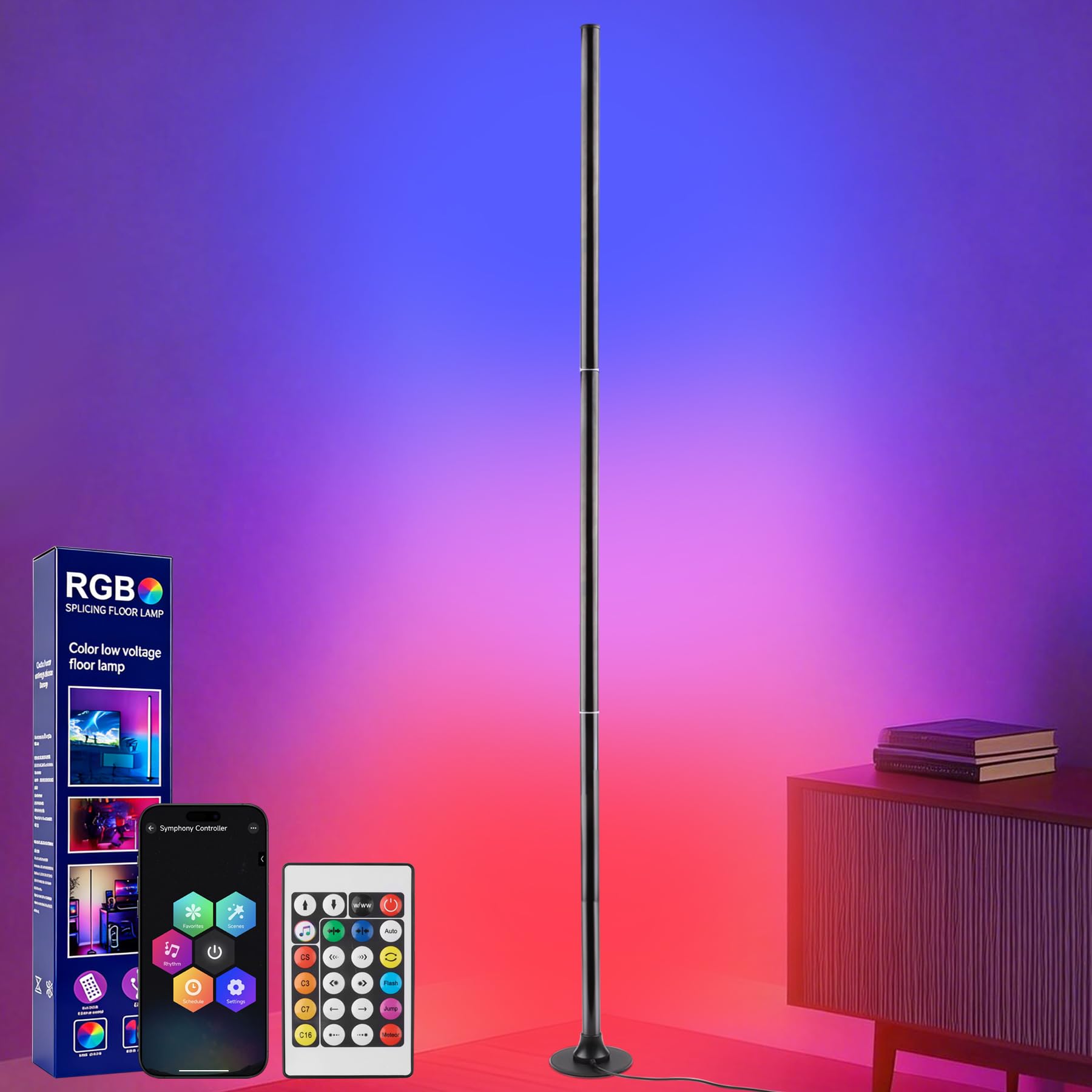 sylvwin LED Stehlampe, RGB Stehlampe, LED-Stehlampe Wohnzimmer mit APP Steuerung und Fernbedienung, RGB LED Eckleuchte mit Fernbedienung 16 Millionen Farben Musikmodi für Schlafzimmer, Spielzimmer