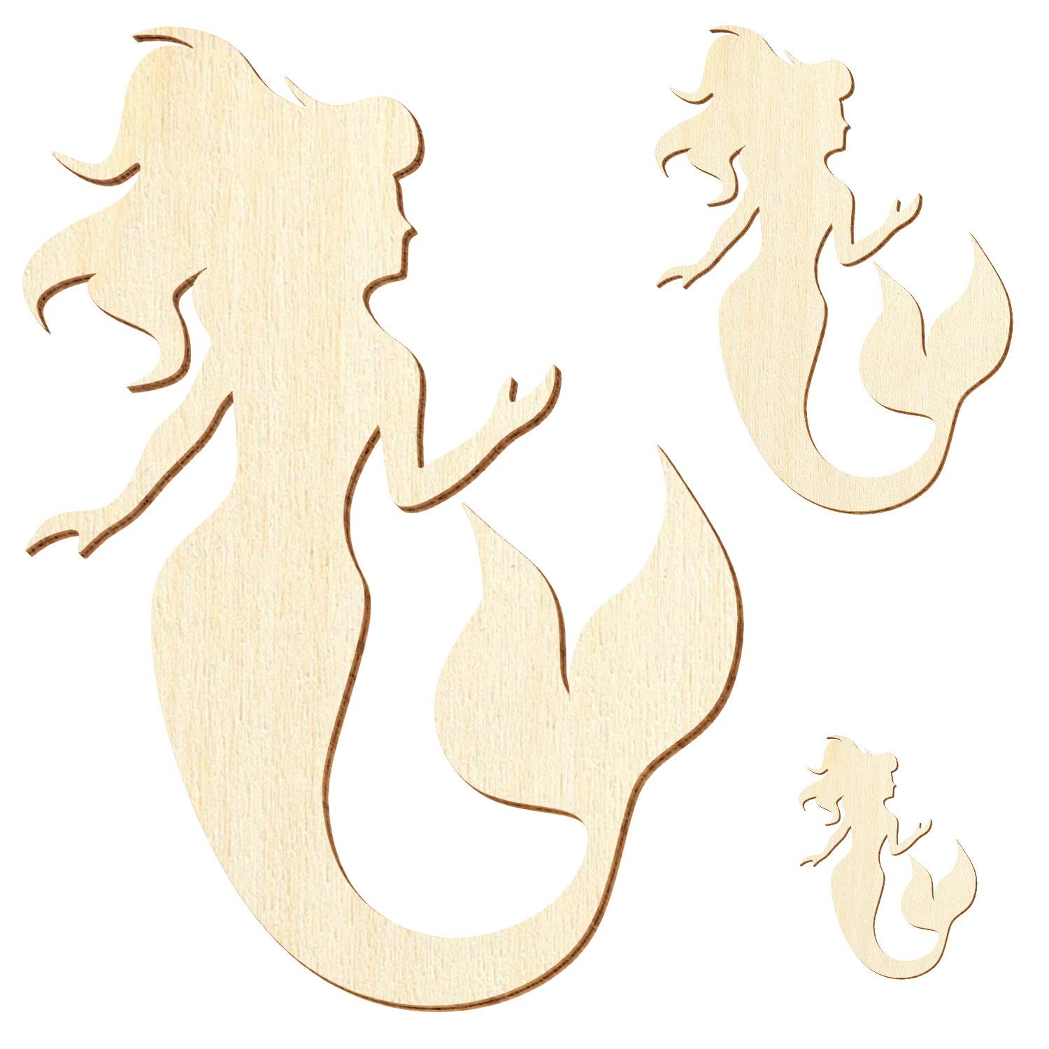 Sirena de sirena de madera V1 – Elección de tamaño a elegir, tamaño: 38 cm, paquete con 50 unidades