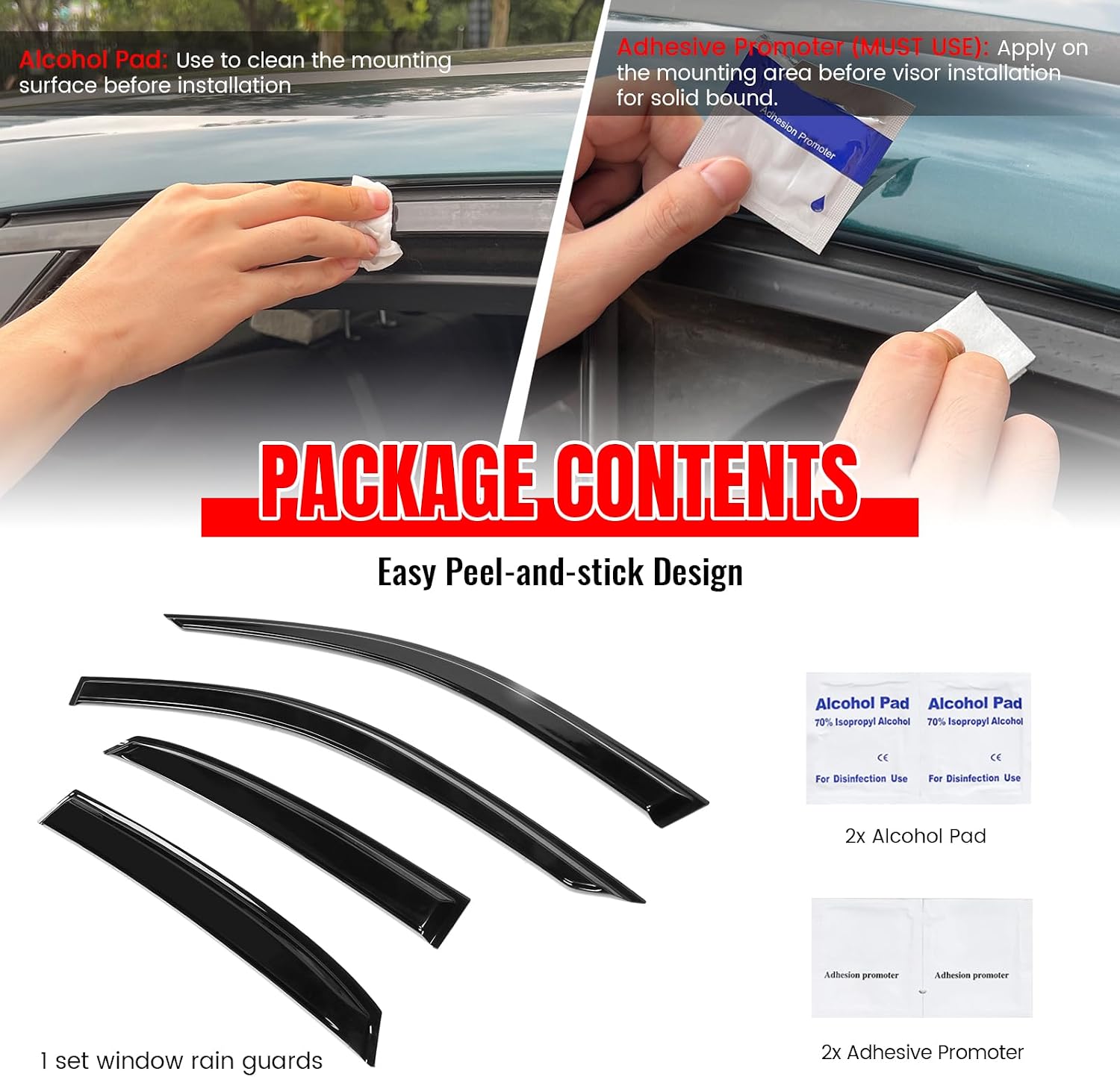 IKON MOTORSPORTS Window Visors Compatible with 2015-2020 Audi A3 S3 RS3 4-Door Sedan Only, Dark Smoke Slim Style Acrylic Car Rain Sun Window Shade Guard Visor