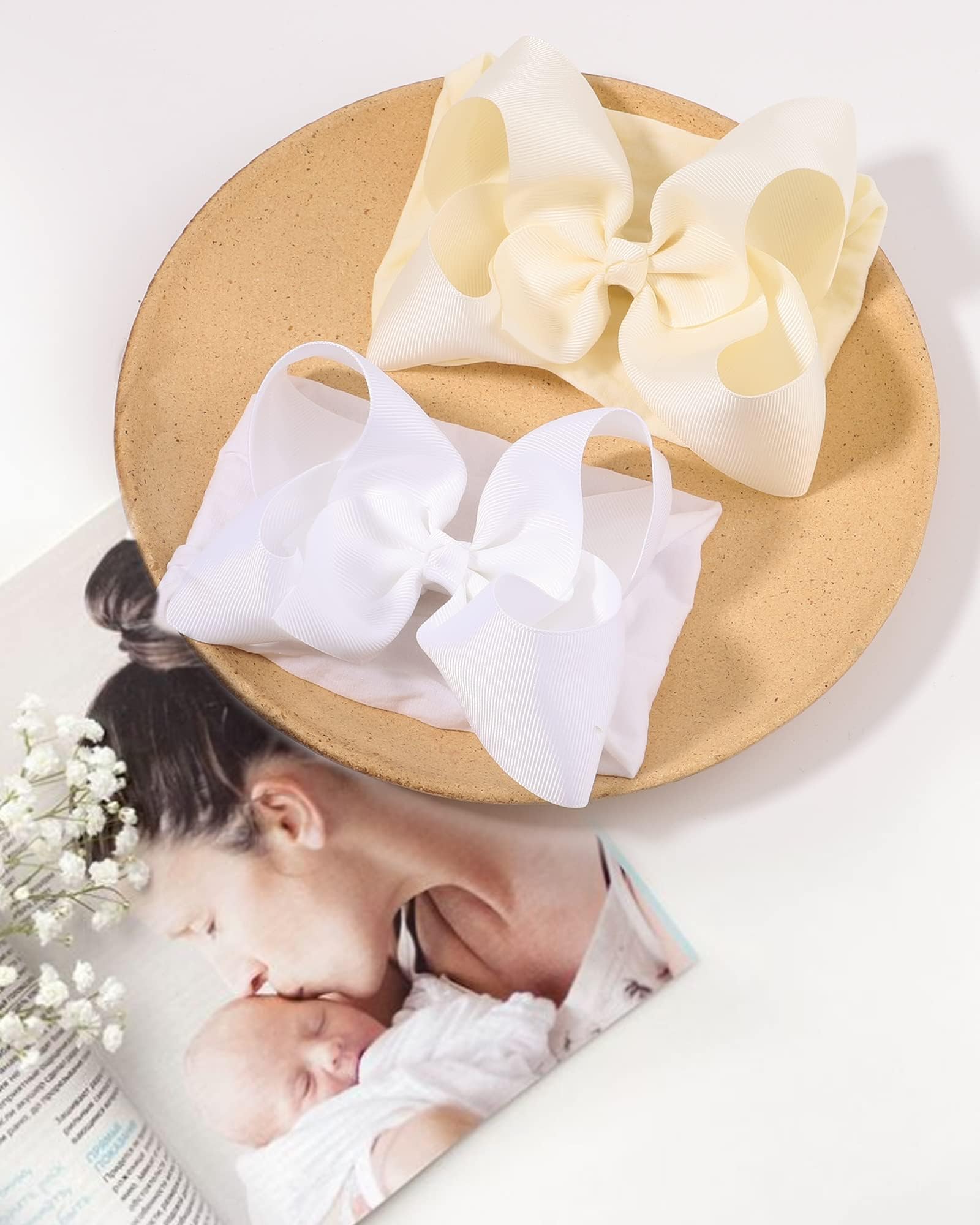 Doboi großes elastisches Stirnband/Haarband mit Schleife aus Nylon, Turban-Haarschmuck für Neugeborene, Säuglinge, Kleinkinder und Kinder, 20 Stück 15,2 cm