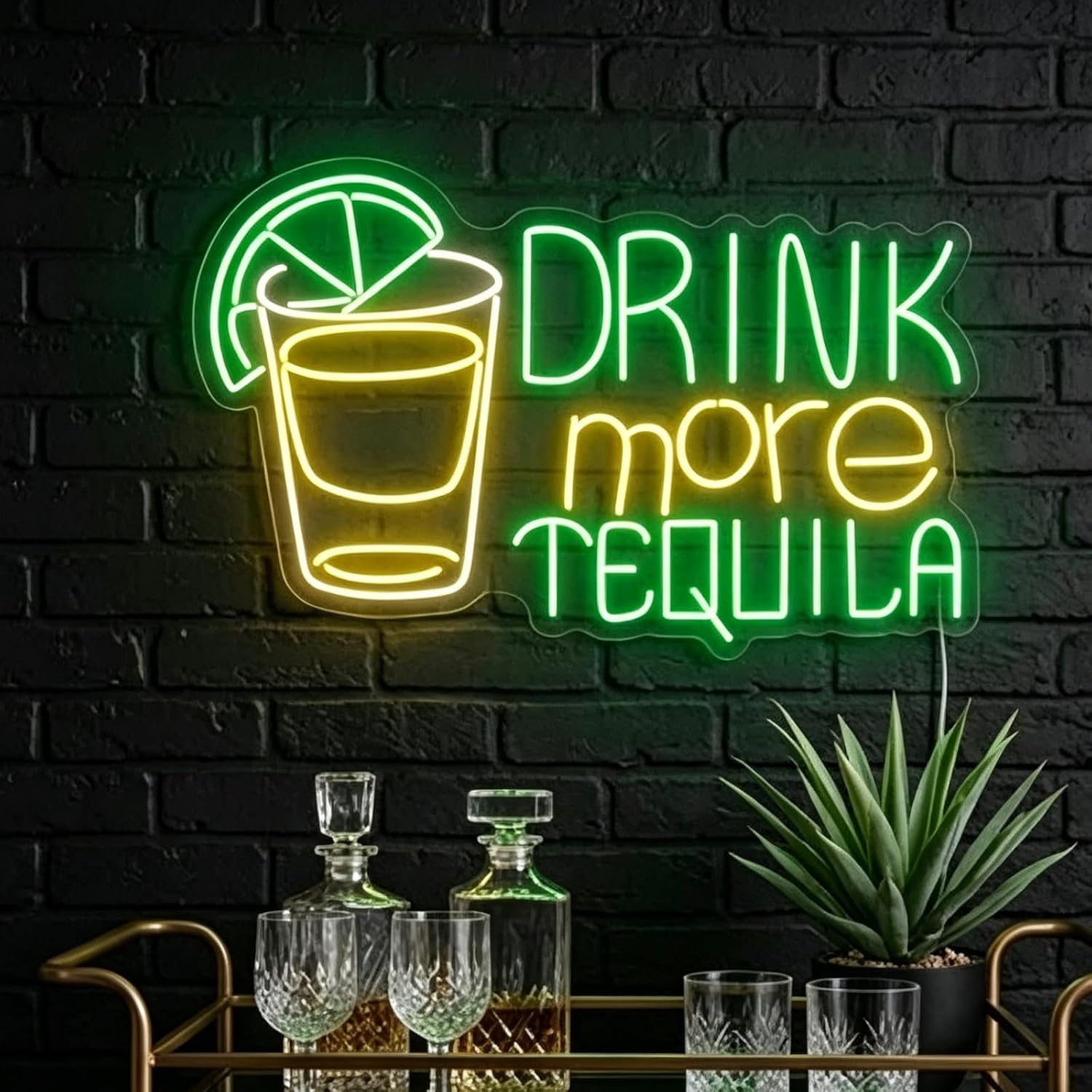 Drink More Tequila Neon Sign 23 inches Tequila Bar Signs Business Led Light Up Wall Art Decor for Wedding Party Bar Shop Backdrop Decorations