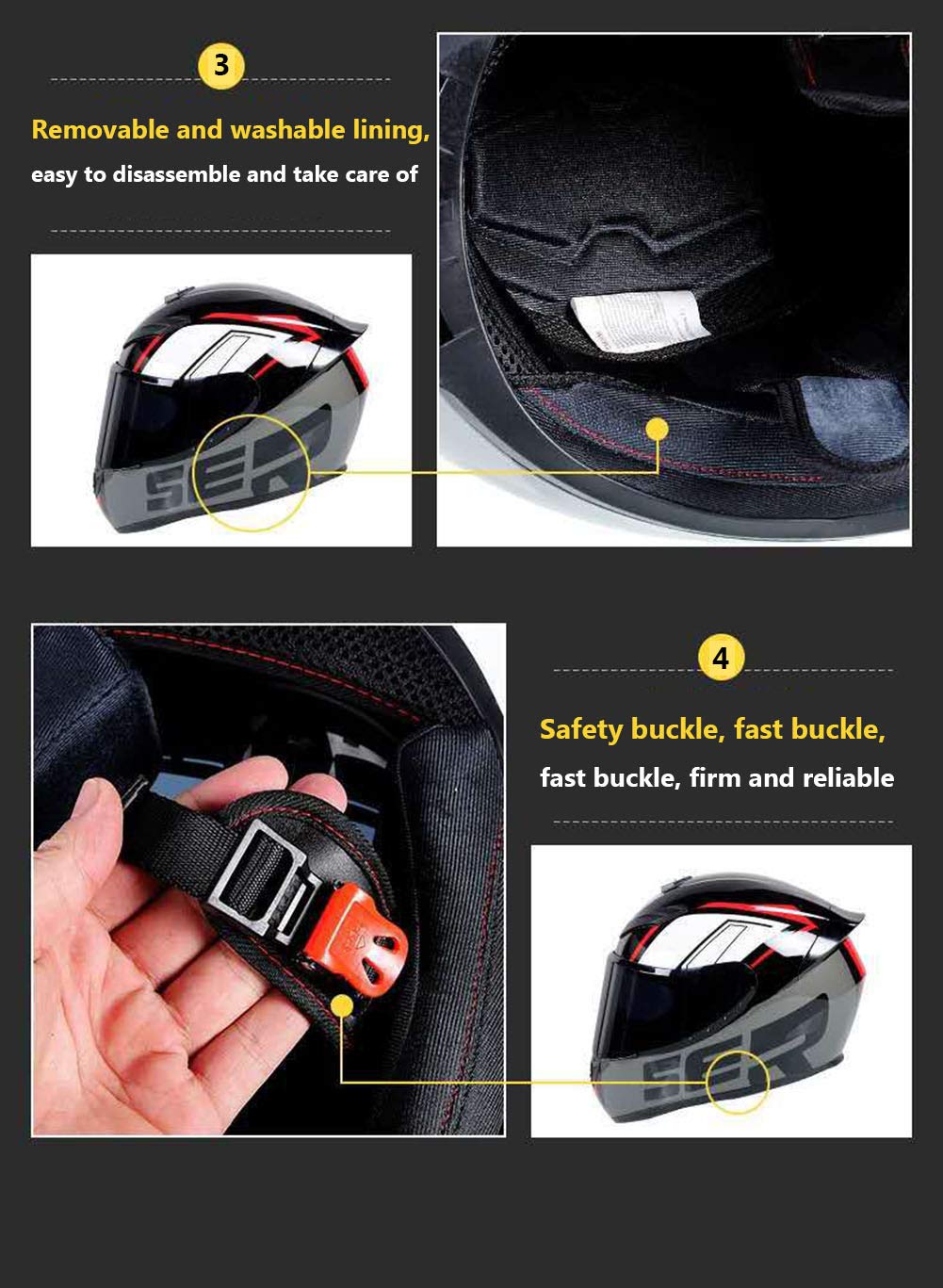 Casco integrale da moto con 3 opzioni di lenti Caschi da scooter DOT Casco da moto turistico Caschi da crash per uomini e donne Pendolarismo quotidiano (strisce nero-rosa)
