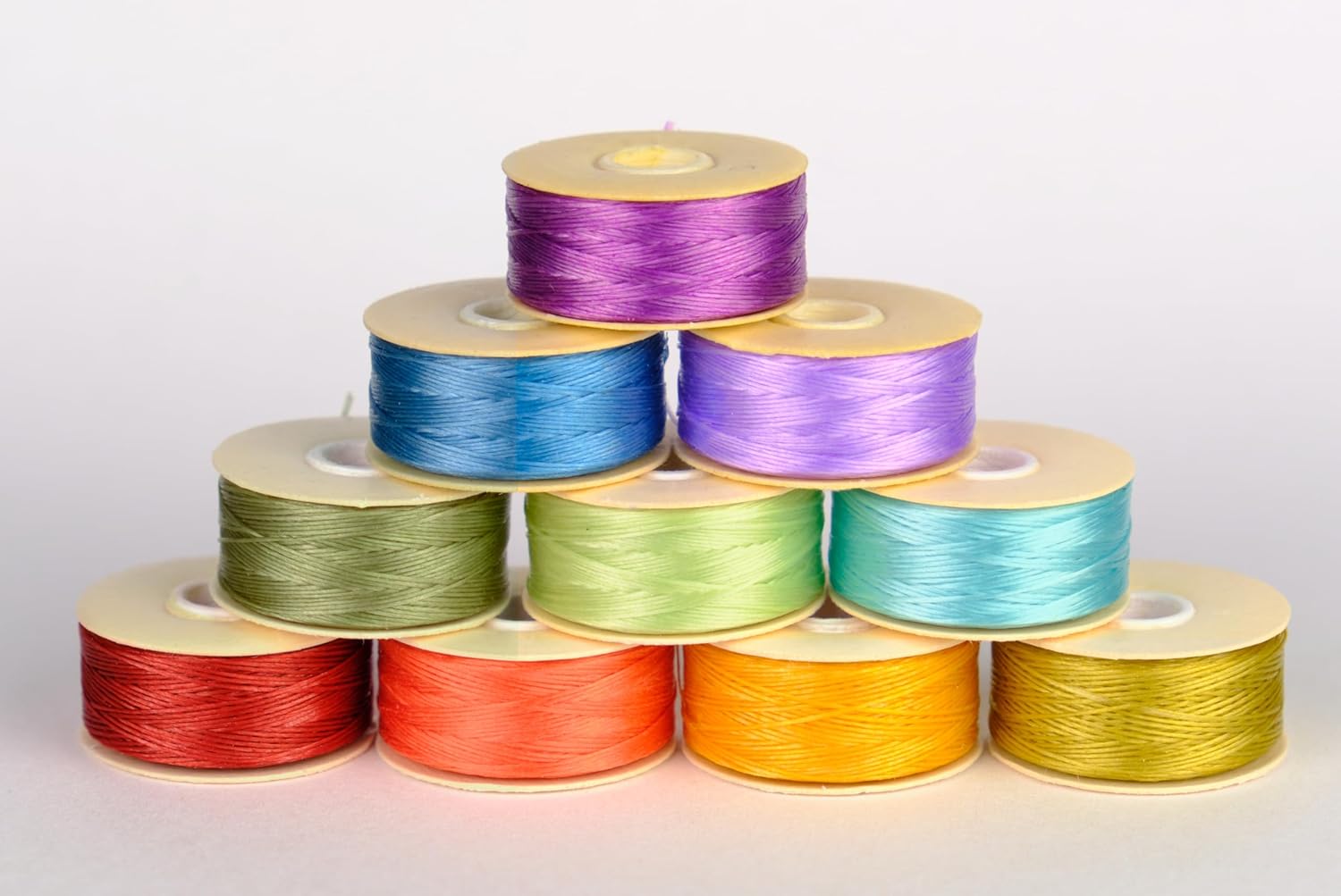 10 Bobbins Nymo Nylon Beading Thread Size D for Delica and Seed Beads - 64 Yards Each Bobbin - Assortment - Rainbow Mix