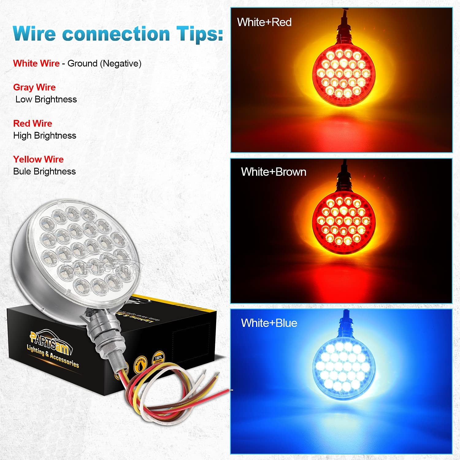 Partsam 2Pcs Round Double Face Led Turn Signal Marker Lights and Blue Auxiliary Lights LED Pedestal Lights Post Mount 48 LED for Truck Trailer Mirror Arm Clamp Clearance, 10-30V