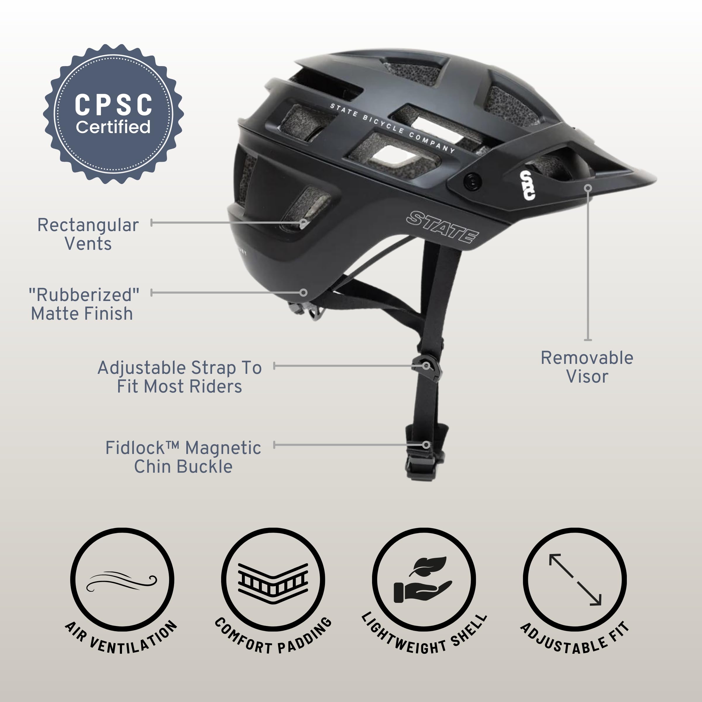 State Bicycle Co. State Bicycle Co. Helmets for Adults, Bike Helmet, Unisex Adult Bicycle Helmets. All-Road Helmet with Fit Adjustment and Removable Visor. Small, 51-55cm