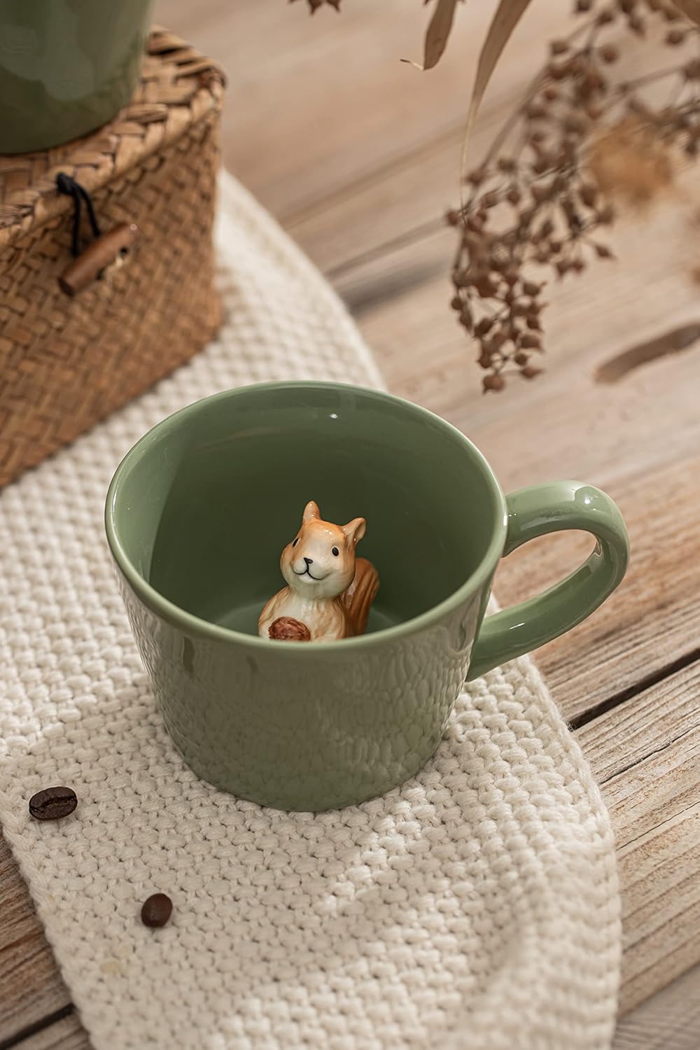 DIHOclub Squirrel Ceramic Cup Hidden 3D Animal Inside Mug,Cute Cartoon Handmade Figurine Mugs,Holiday and Birthday Gift for Coffee Milk Tea Lovers,12 OZ(Light Green) - Image 4