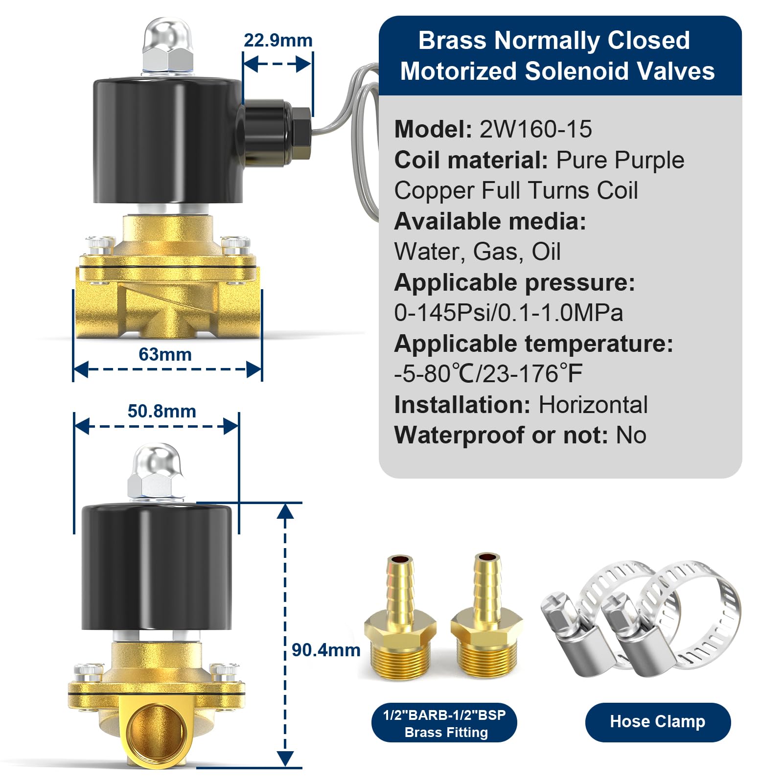 TAILONZ PNEUMATIC 1/2 Zoll BSP 12V Messing Elektrisches Magnetventil 2W160-15 Normalerweise geschlossen Wasser, Luft, Diesel