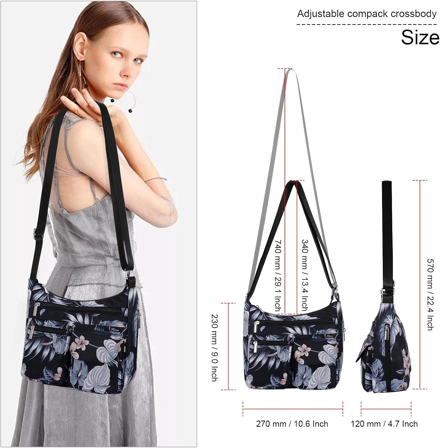Kamo Crossbody for Women - Multi-pocket Shoulder Lightweight Messenger Casual Printed Purse Handbag Travel Bag - Image 2