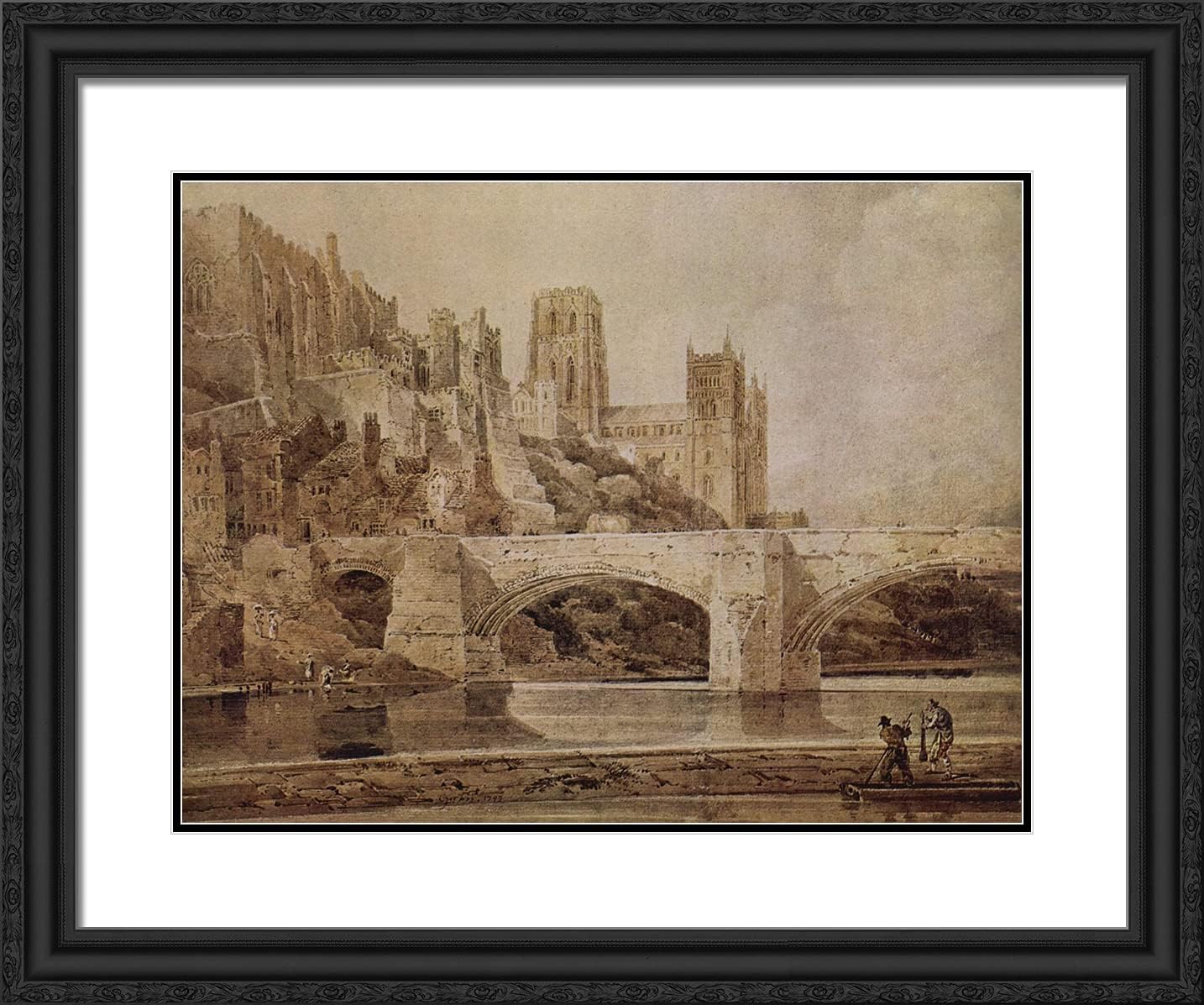 ArtDirect Girtin, Thomas 24x20 Gold Ornate Framed Art Print with Double Matting Titled: Durham Cathedral and Bridge