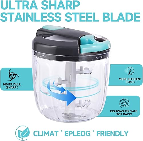 Miniatura 5 de Procesador manual de alimentos, picador de verduras, picador de ajo portátil con cuerda de mano, cortador de cebolla para verduras, jengibre,