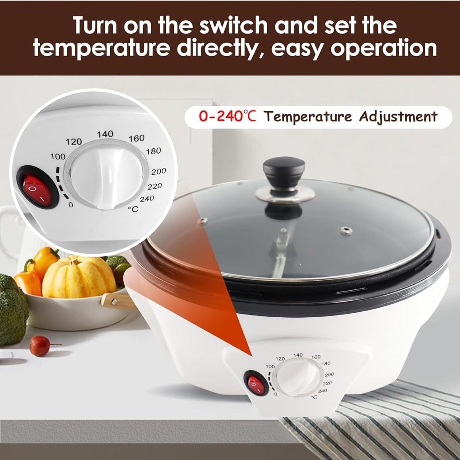 Macchina for tostare il caffè 800g Tostatrice elettrica for chicchi di caffè for uso domestico Regolazione della temperatura 0-240℃ Pentola antiaderente da 1200 W