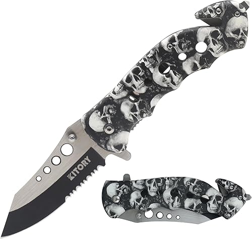 Miniatura 10 de Kitory Cuchillo de bolsillo, cuchillo plegable EDC al aire libre, multiuso de acero inoxidable 8Cr15MoV, hoja de pico de halcón negro, estilo