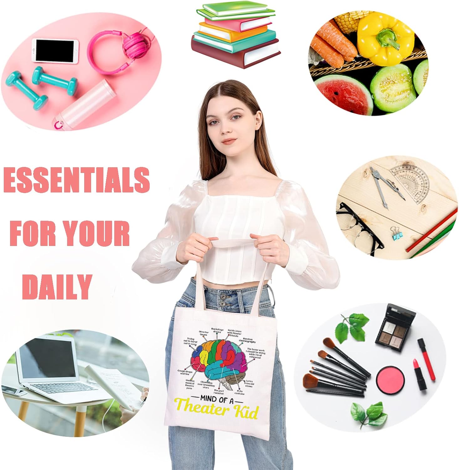 MEIKIUP Mind Of A Theater Musical Gifts Musical Theatre Nerd Makeup Bag Theatre Gift for Actress Actors (Theater Tote Bag) - Image 4