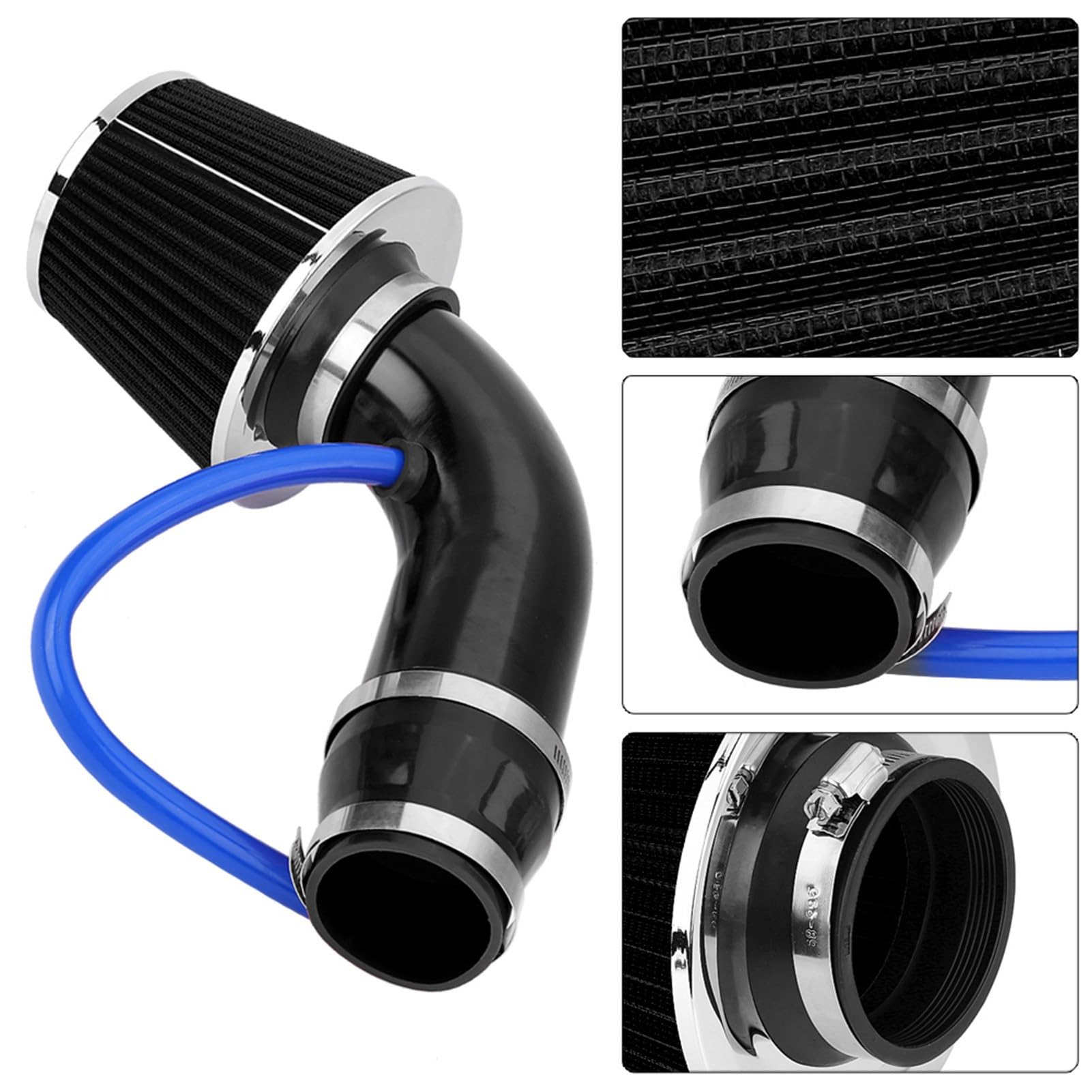 Ausla Filtro Aria Fredda 76mm Alluminio Nero | Kit induzione, per veicoli modificati, filtro turbo, 76mm, nero