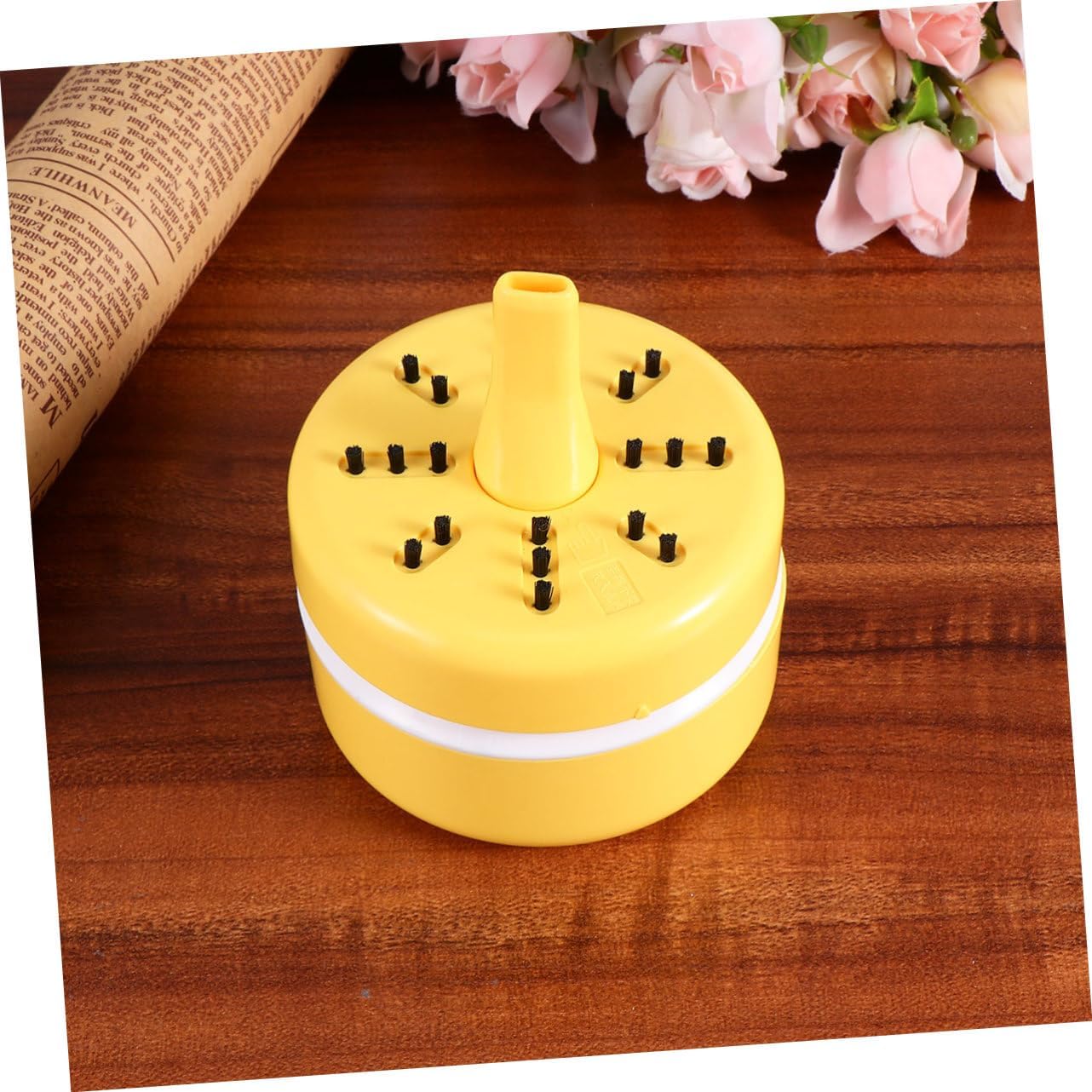 Mini Wireless Desk Vacuum Cleaner Battery Powered Mini Dust Collector for Office Home Car Use Yellow Compact Desktop Cleaner