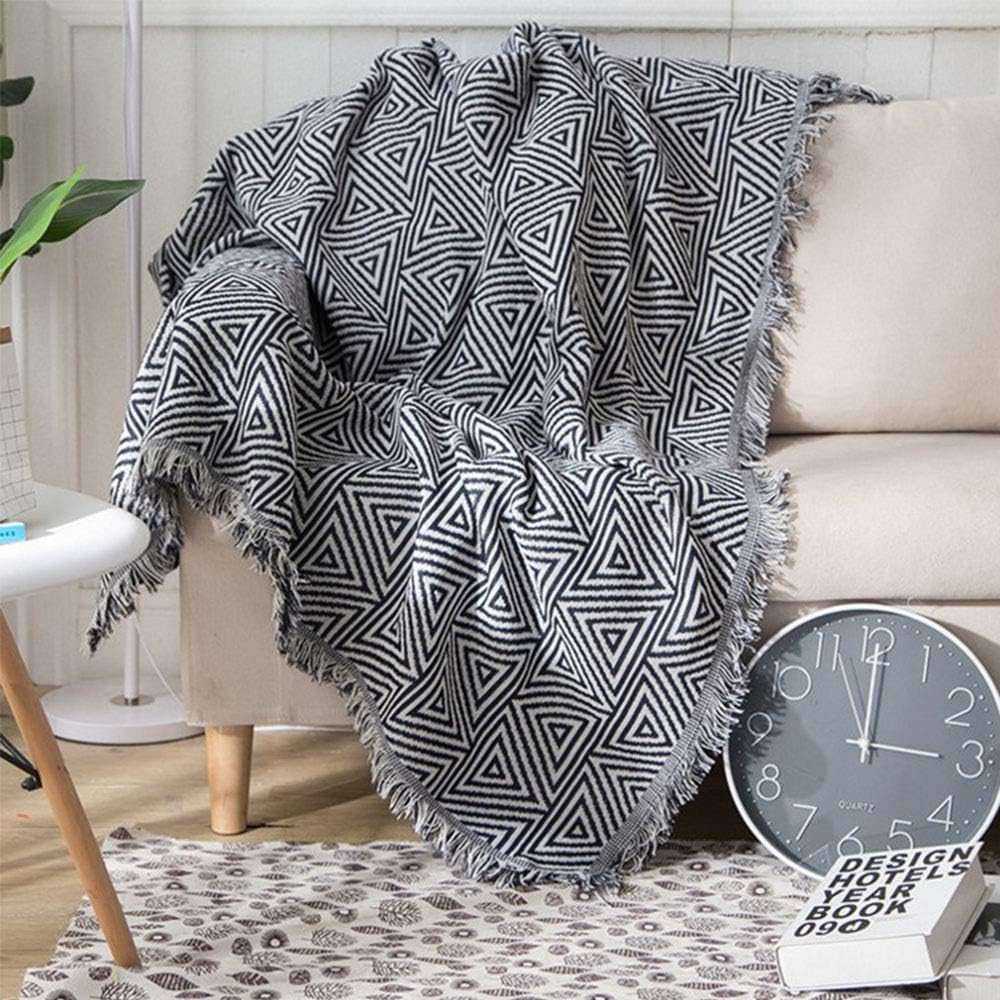 SVIO Fringe Black White Throw Blanket for Sofa Bed Chair Couch Cover,Woven Reversible Farmhouse Sofa Towel Rustic Throw Couch Cover Knitted Home Decor 51"x71"