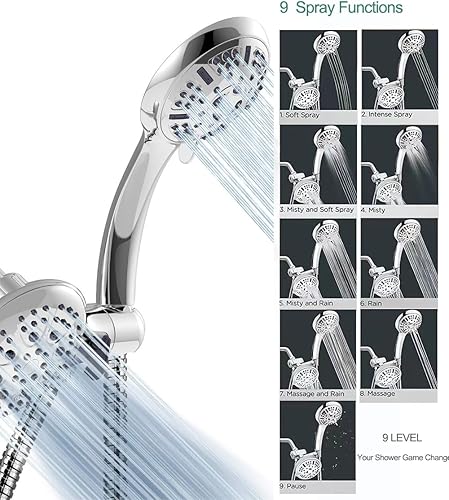 Miniatura 3 de Cabezal de ducha con pulverizador de mano, acabado cromado de alta presión, 4 pulgadas, combo de lluvia de 3 vías, desmontable, 9 modos de