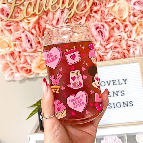 Miniatura 3 de Elitles Made Adhesivos de transferencia de vasos UV DTF para San Valentín para vidrio de 16 onzas, 5 hojas de amor, corazón, caricaturas,