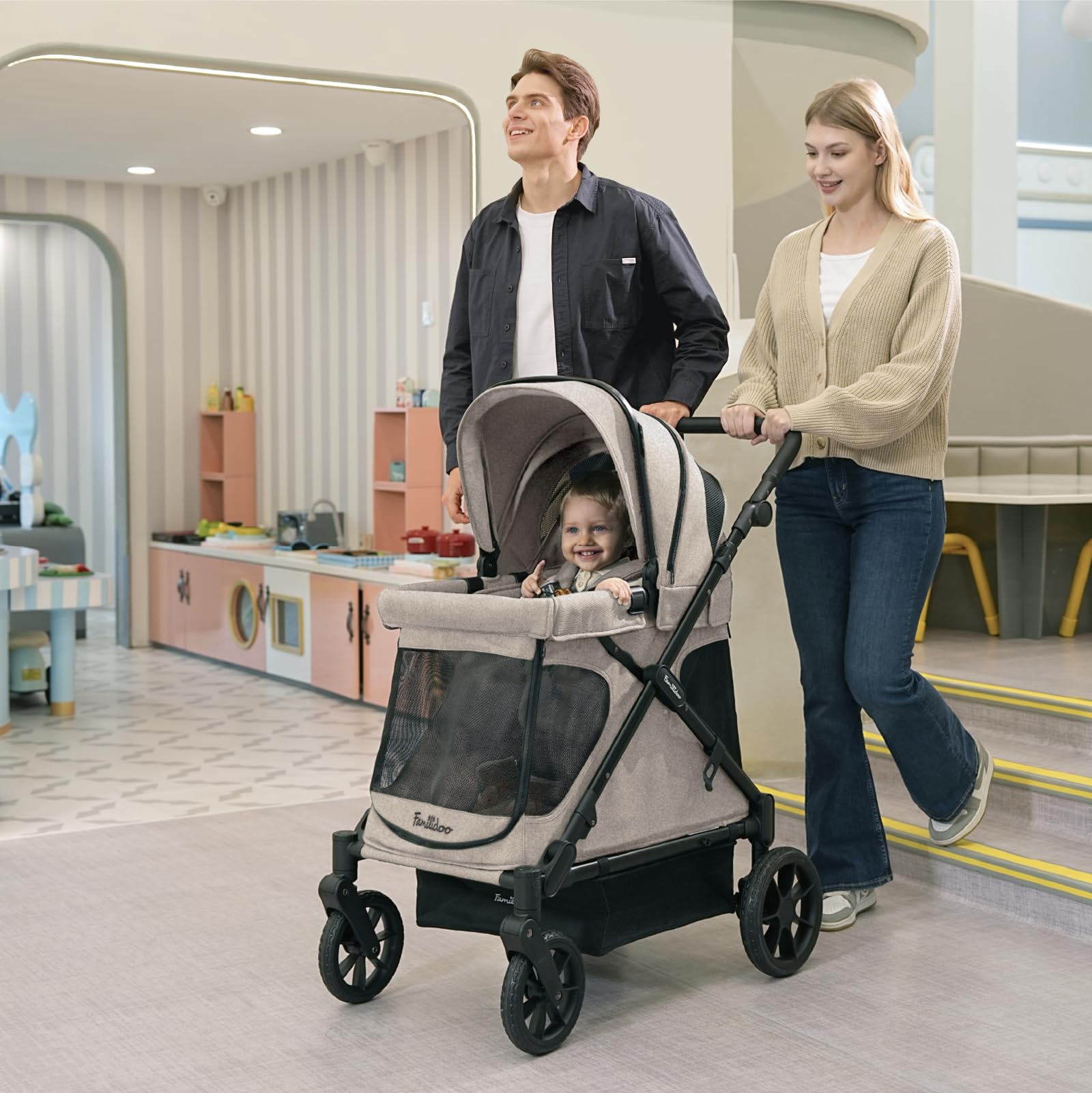Familidoo Q1 2.0 - Passeggino multiuso, pieghevole, leggero, per bambini e animali domestici, cintura di sicurezza a 5 punti, parapioggia e design compatto da viaggio, supporta fino a