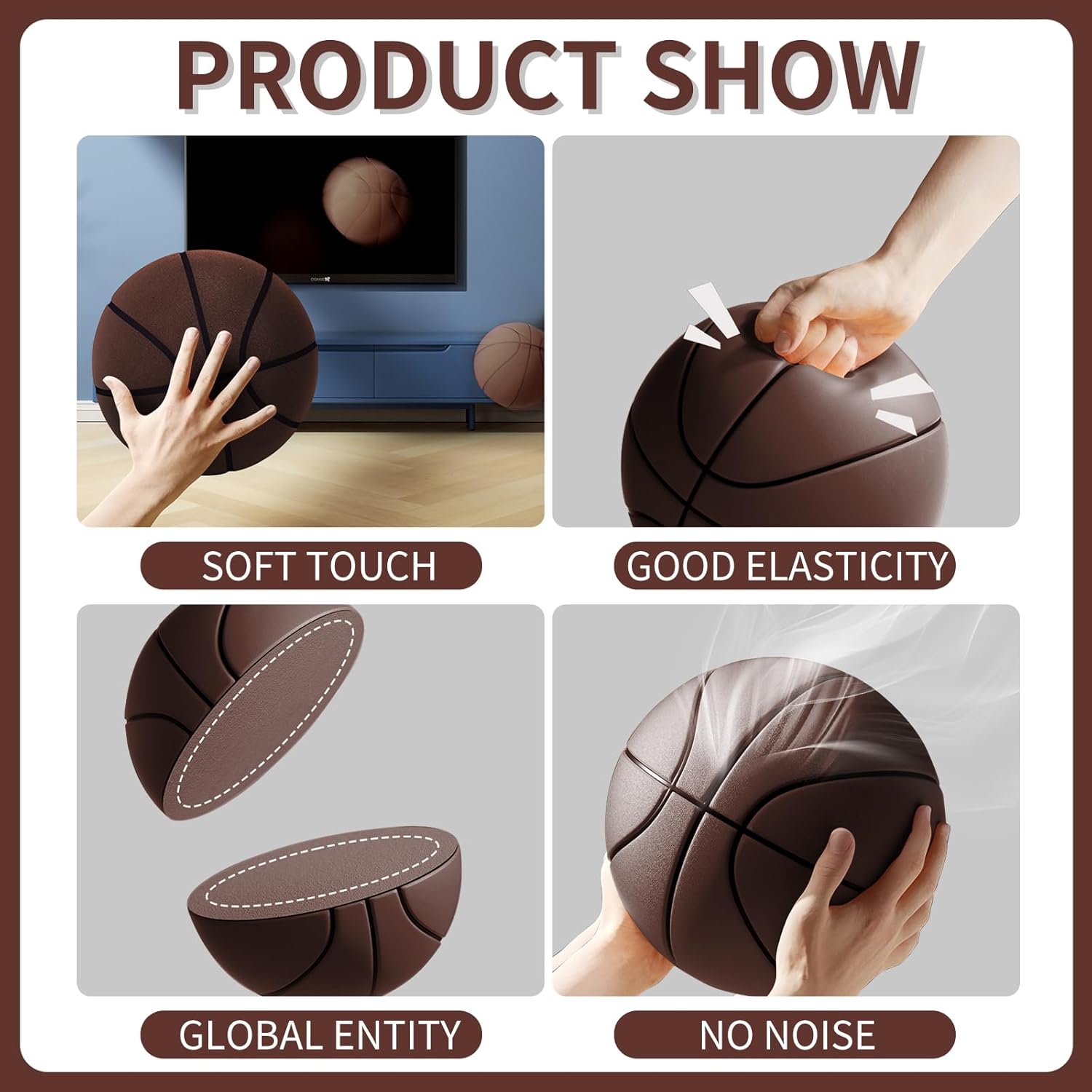Upgraded Silent Basketball Size 7 (29.5''), Non-Vacuum Packaging Dribble Dream Indoor Basketball, Quiet Bounce Dunk Airless Ball