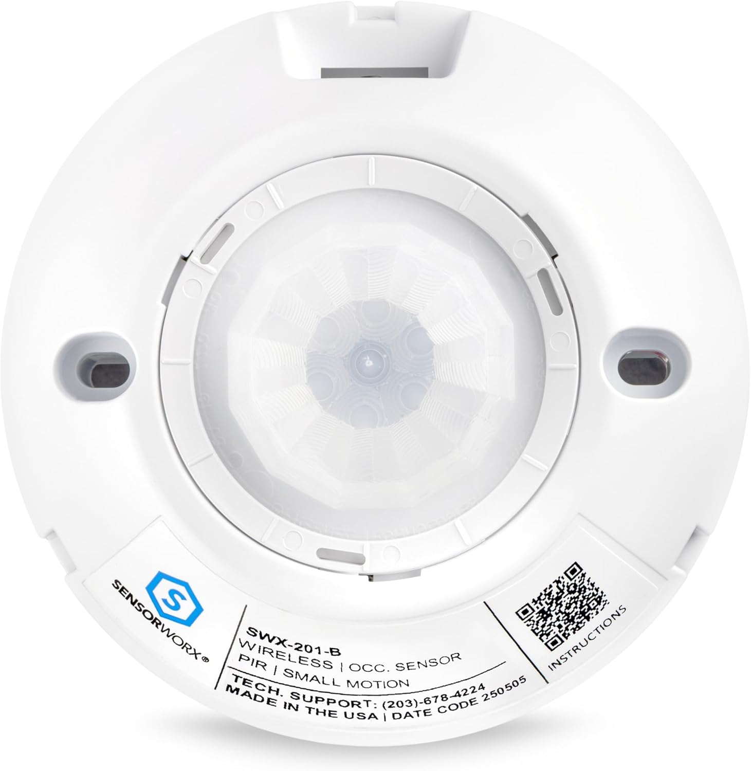 Wireless Ceiling Mount Occupancy Motion Sensor, SWX-201-B, PIR Detection - 360 Degree, Links to SENSORWORX Wireless Controllers, Battery Powered, Made in The USA