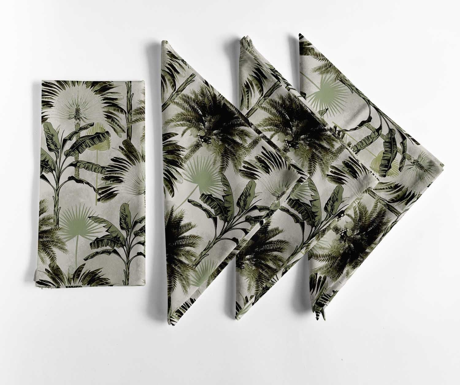 Tropical Palm Accents Cotton Canvas Napkins - Set of 12, 20x20 Inches, Vibrant Green with Lush Palm Print Table Linens, Perfect for Outdoor Dining, Tropical-Themed Gathering-Machine Washable