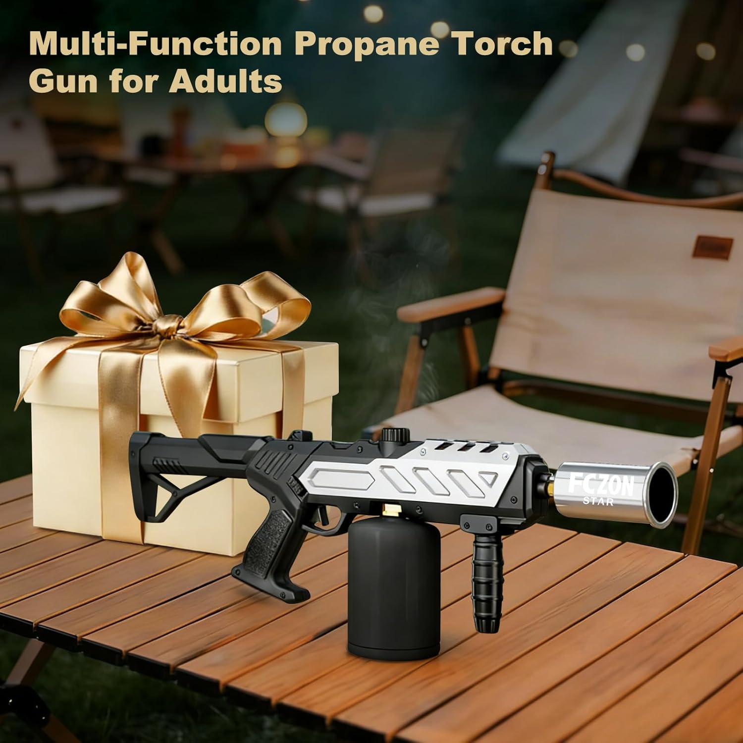 FCZON Flame Thrower Gun, Detachable Cooking Propane Torch Gun with Adjustable Flame, Powerful Blow Torch for BBQ, Searing Steak, Welding, Camping((Propane Tank Not Included)