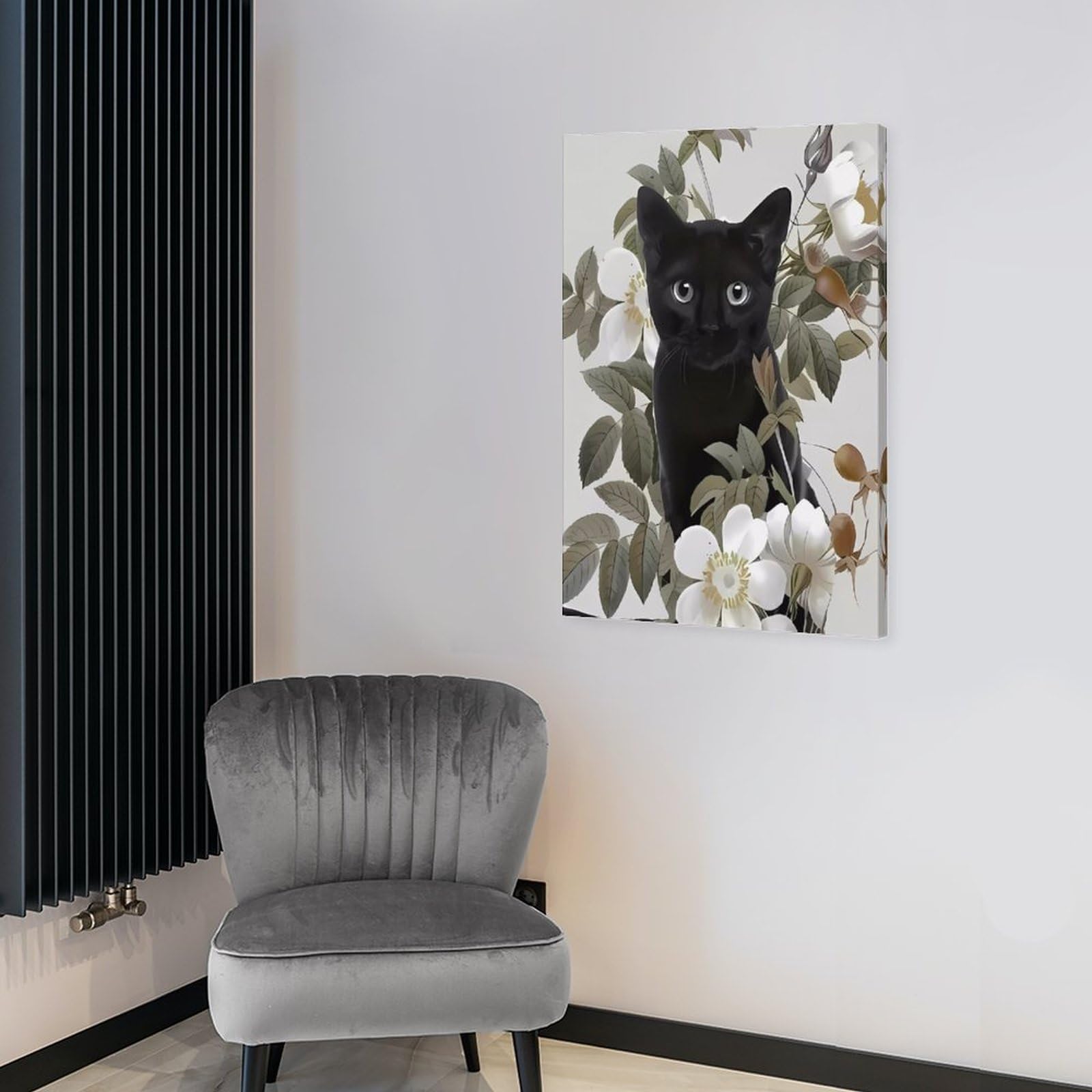 Amazon.co.jp: 花 黒猫 ネコ柄 猫柄 キャンバス絵画 アートパネル
