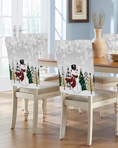 Miniatura 9 de Fundas para sillas de Navidad de muñeco de nieve rojo, 4 piezas, fundas para respaldo de sillas de comedor, fundas protectoras de silla de árbol de