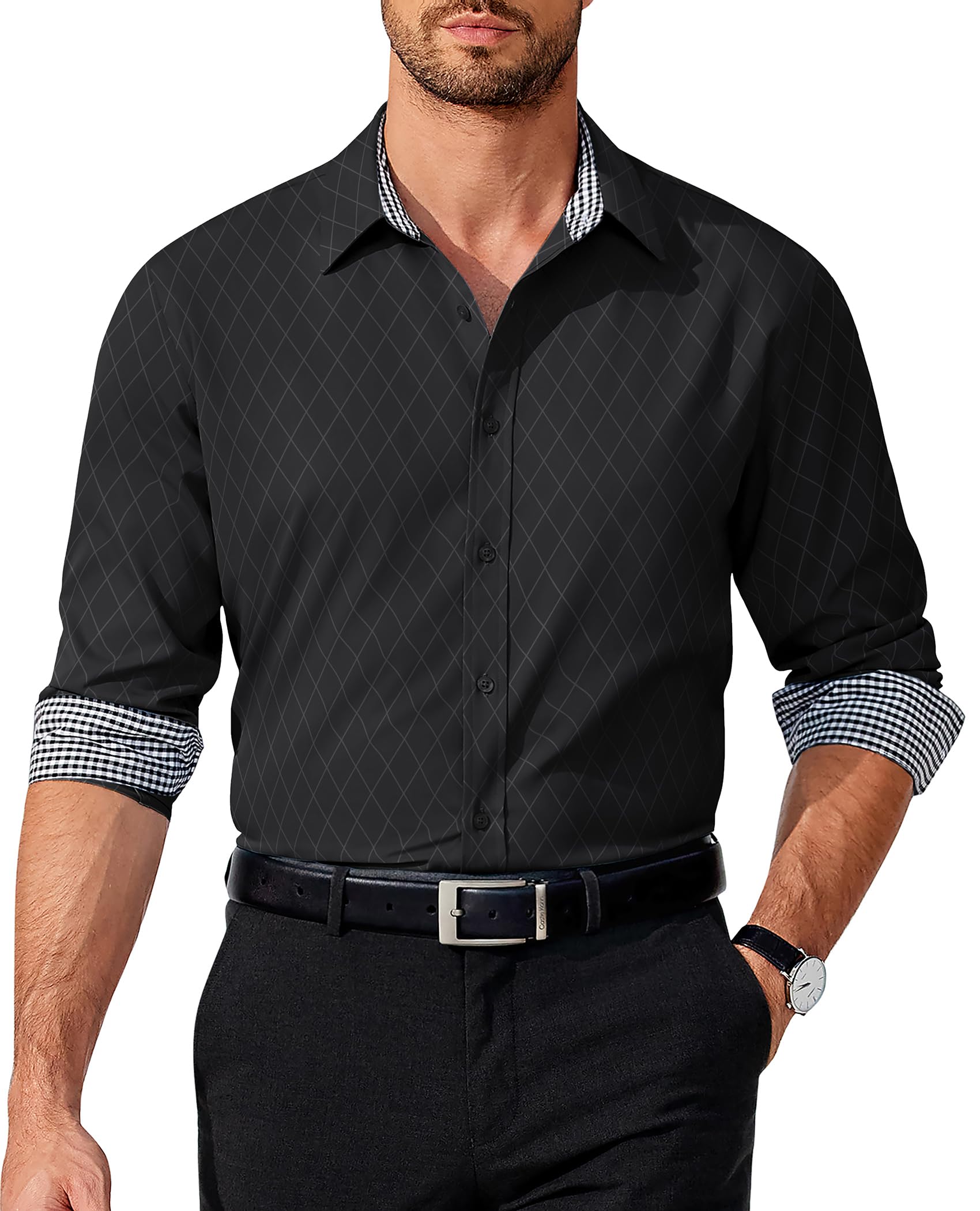 COOFANDY Mens Pattern Dress Shirt Long Sleeve Casual Button Down Formal Shirts