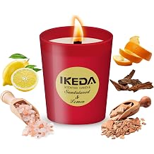 Ikeda Scented Candles for Home, Aromatherapy Candles Gifts for Men & Women Birthday Valentine Christmas Mother's Day, Organic Soy Candles Fragrance of Sandle Wood & Lemon, 6.4 oz-40 Hour Burn Time
