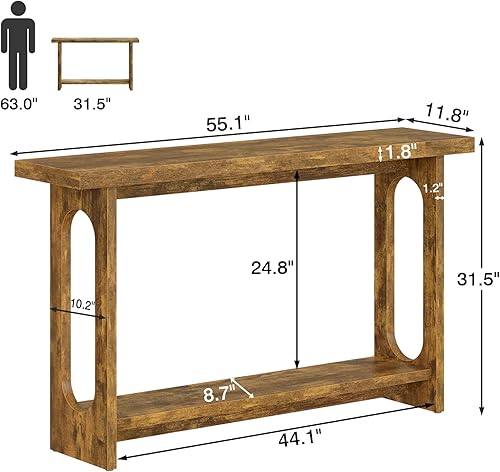 Miniatura 2 de Mesa consola estilo granja, mesa de consola vintage de madera de 55 pulgadas, mesas estrechas para sofá, mesas de pasillo para entrada, sala de