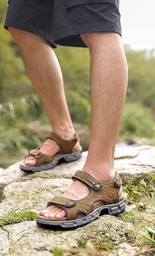 Miniatura 6 de Camel Crown - Sandalias de cuero para hombre, para senderismo, caminar, playa, atletismo, al aire libre, con cojín de aire premium impermeable.