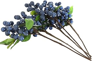 RTWAY Artificial Blueberry Fruit,Holly Christmas Berries for Home Wedding Festival Holiday Christmas Tree Decorations,5 Pcs