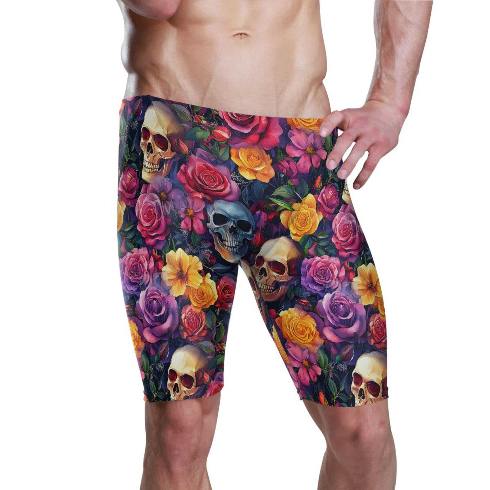 UMIRIKO Mens Swim Shorts Trunks Swimsuit Gothic Skull Color Flower Men's Athletic Swimwear Jammers XL 202b8465