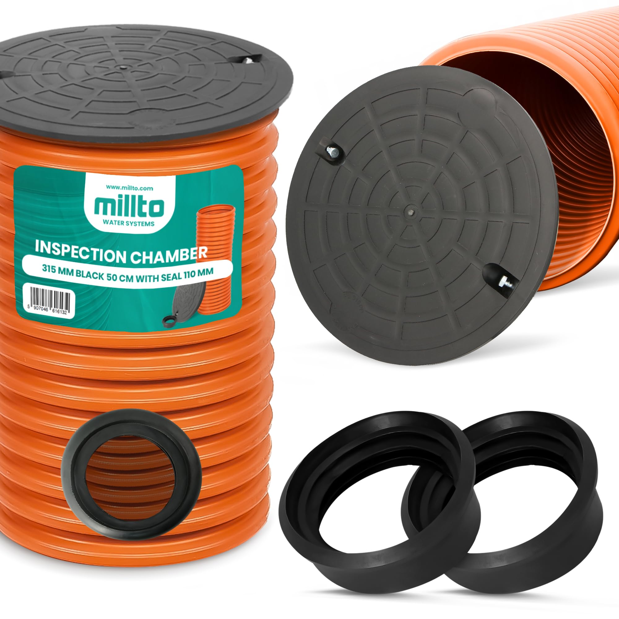 Tuyau Drainage Tube Montée Regard Révision 50 cm DN315 Noir Couvercle 2x Joint 110 mm Entretien Égout Contrôle Durable Résistant Pression Inspection Facile Souterrain