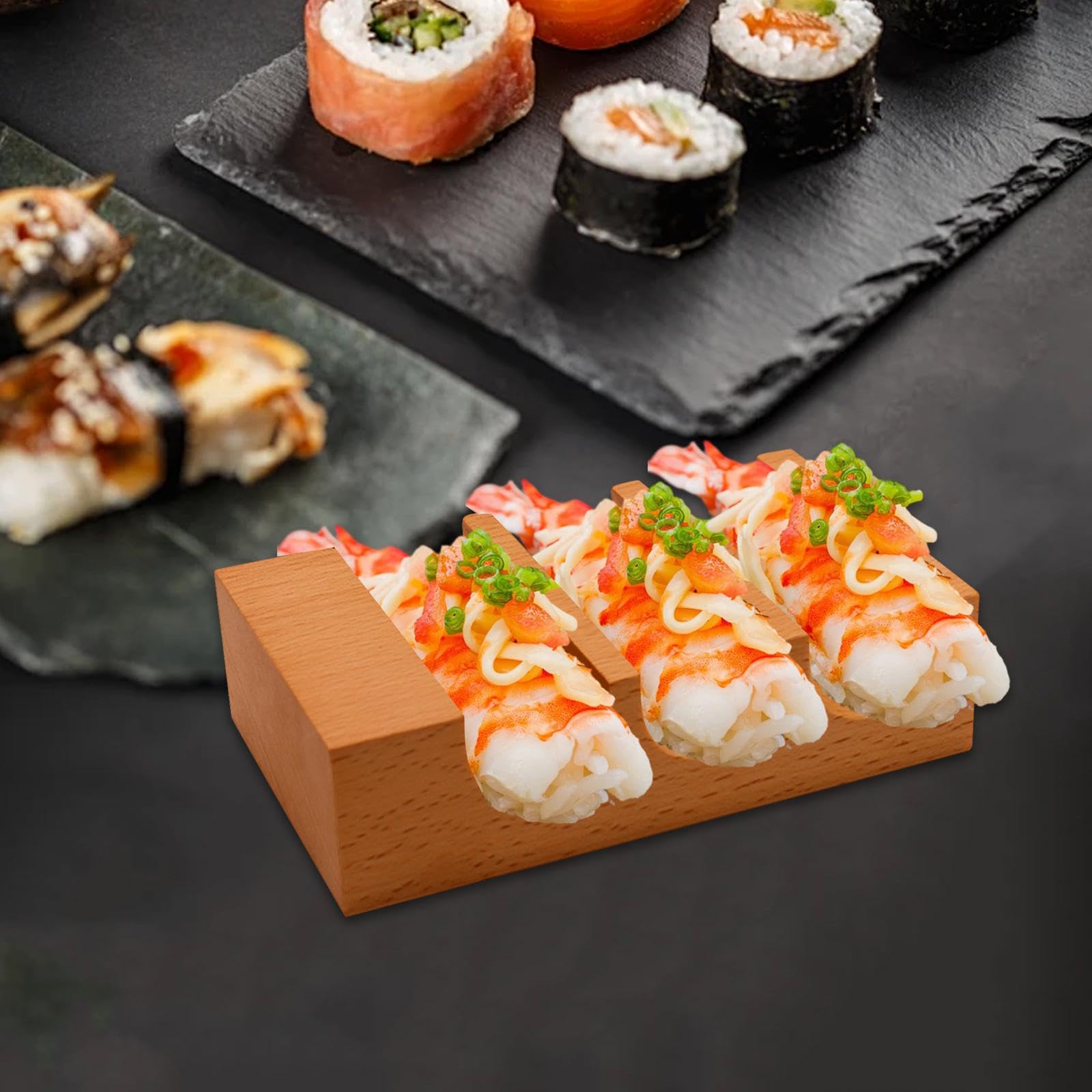 Generic Wood Sushi Holder Sushi Hand Roll Holder Multifunctional Platter Decoration Gadget Serving Tray Display Stand for Centerpiece, Light Brown