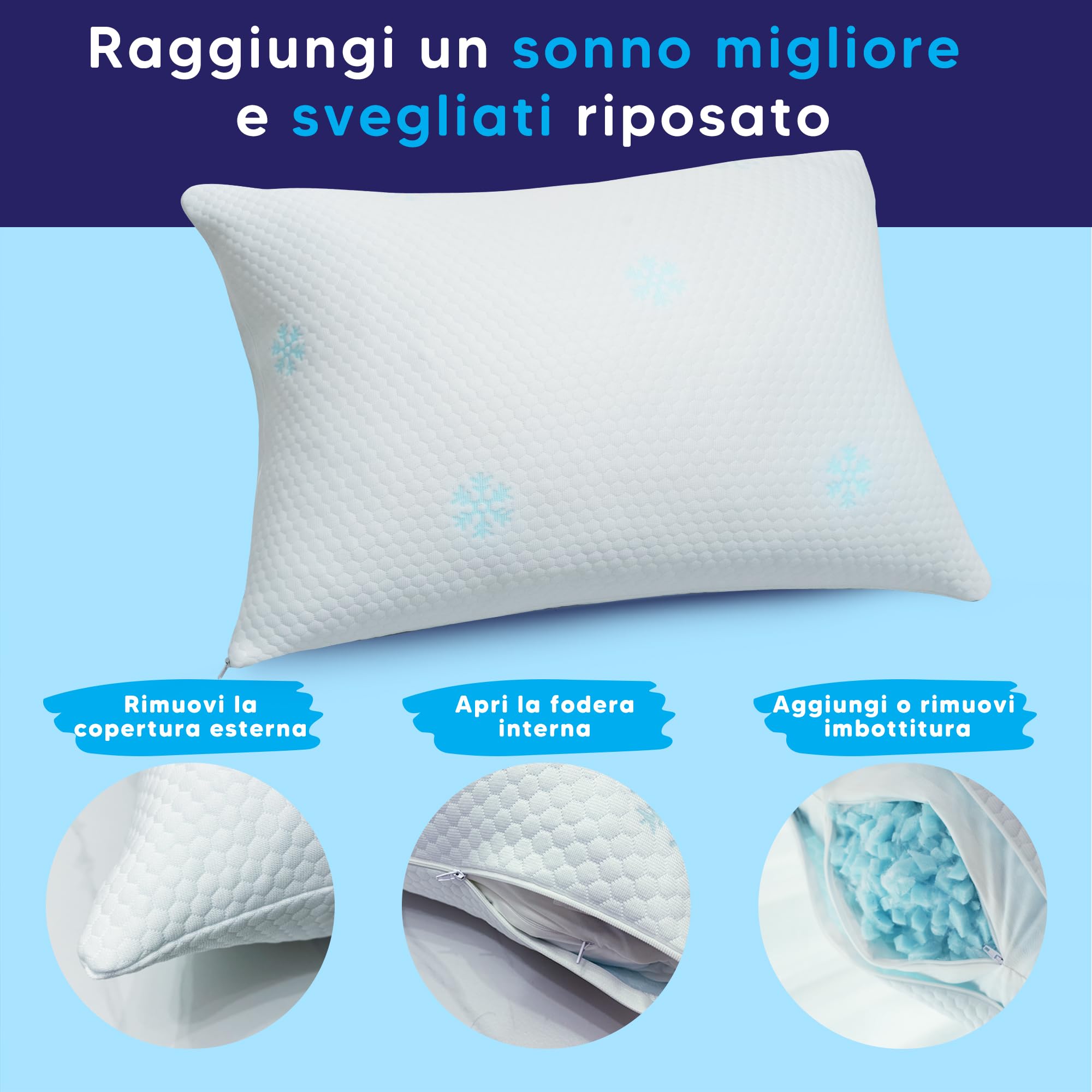 Cuscino Cervicale Memory Foam - Regolabile Cuscino Ortopedico con Schiuma Frantumata per Dormire, Ergonomico Guanciale Letto Supporto Anti Dolore e Antirussamento, 50x70 cm