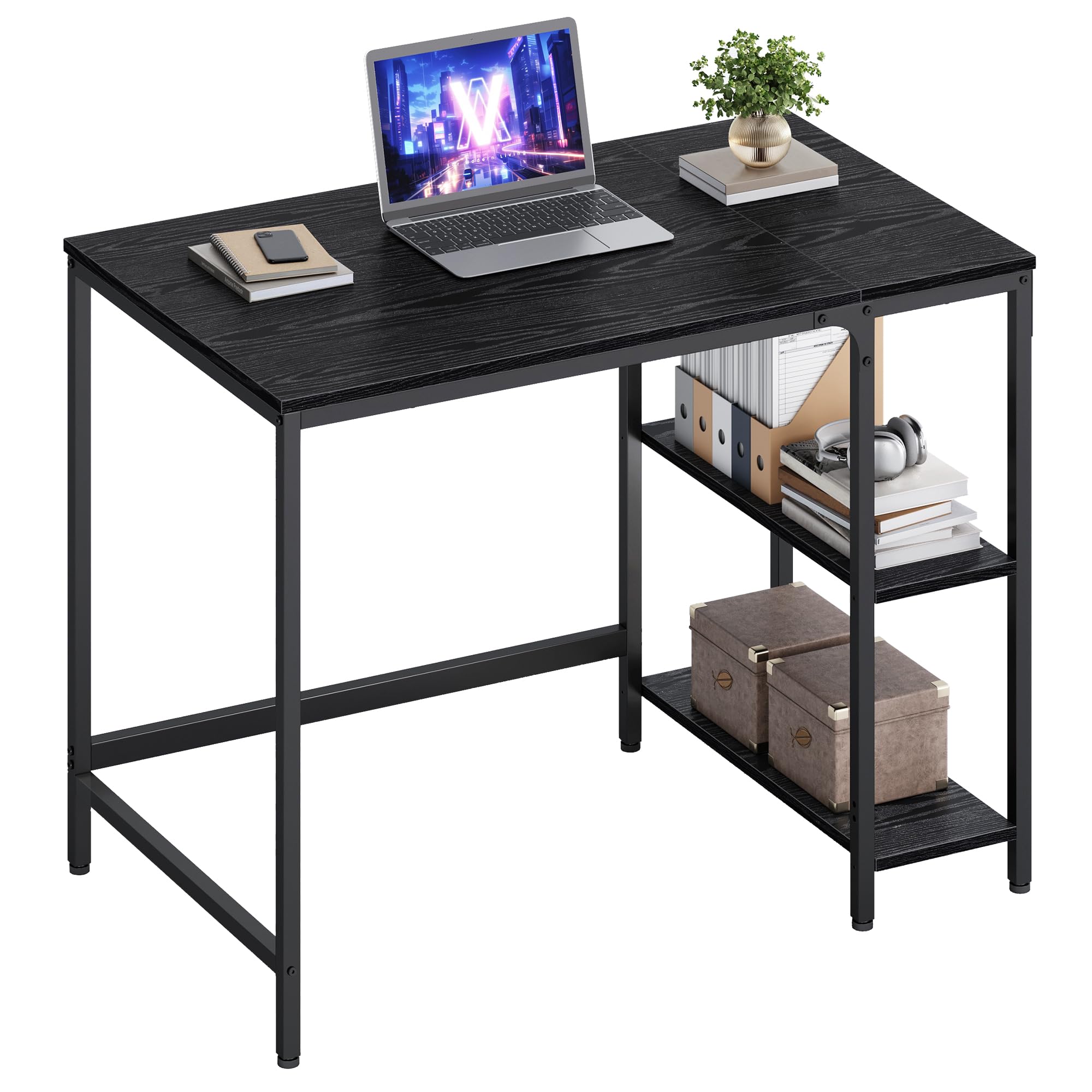 VASAGLE Tisch, Computertisch, Bürotisch, 100 x 50 x 76 cm, moderner Stil, für Arbeitszimmer, Schlafzimmer, Wohnzimmer, ebenholzschwarz LWD046B04