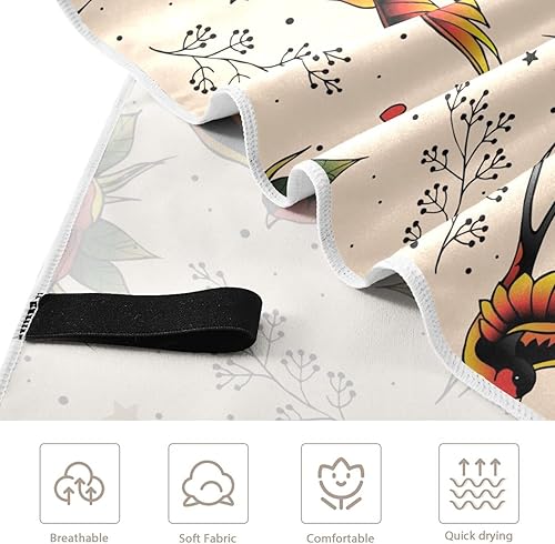 Miniatura 3 de Old School Tattoo - Toalla de playa de secado rápido, absorbente, toalla ligera a prueba de arena para gimnasio, yoga, deportes y natación, 31 x 71