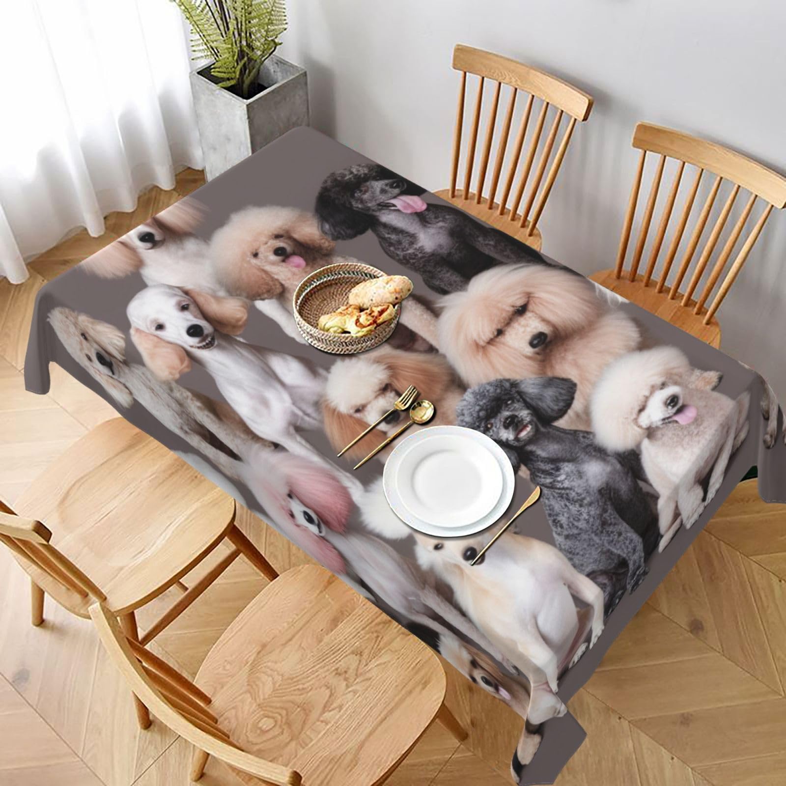 WPKJU Oodles of Poodles Printed Tablecloth 60x90 in Water Resistant Table Cover Washable Rectangle Table Cloth for Dining Tables