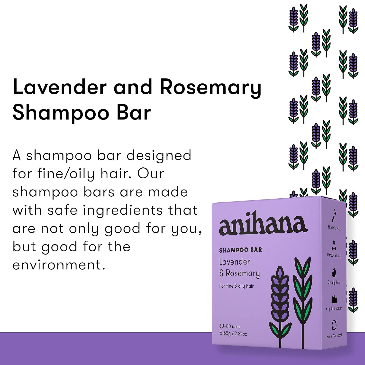ANIHANA Shampoo Bar for Thin, Fine & Oily Hair Gives Hair Volume & Body, Lightweight, Oil Balancing, No Residue, Natural Healthy Look and Shine Paraben Free, Lavender and Rosemary 2.29 oz