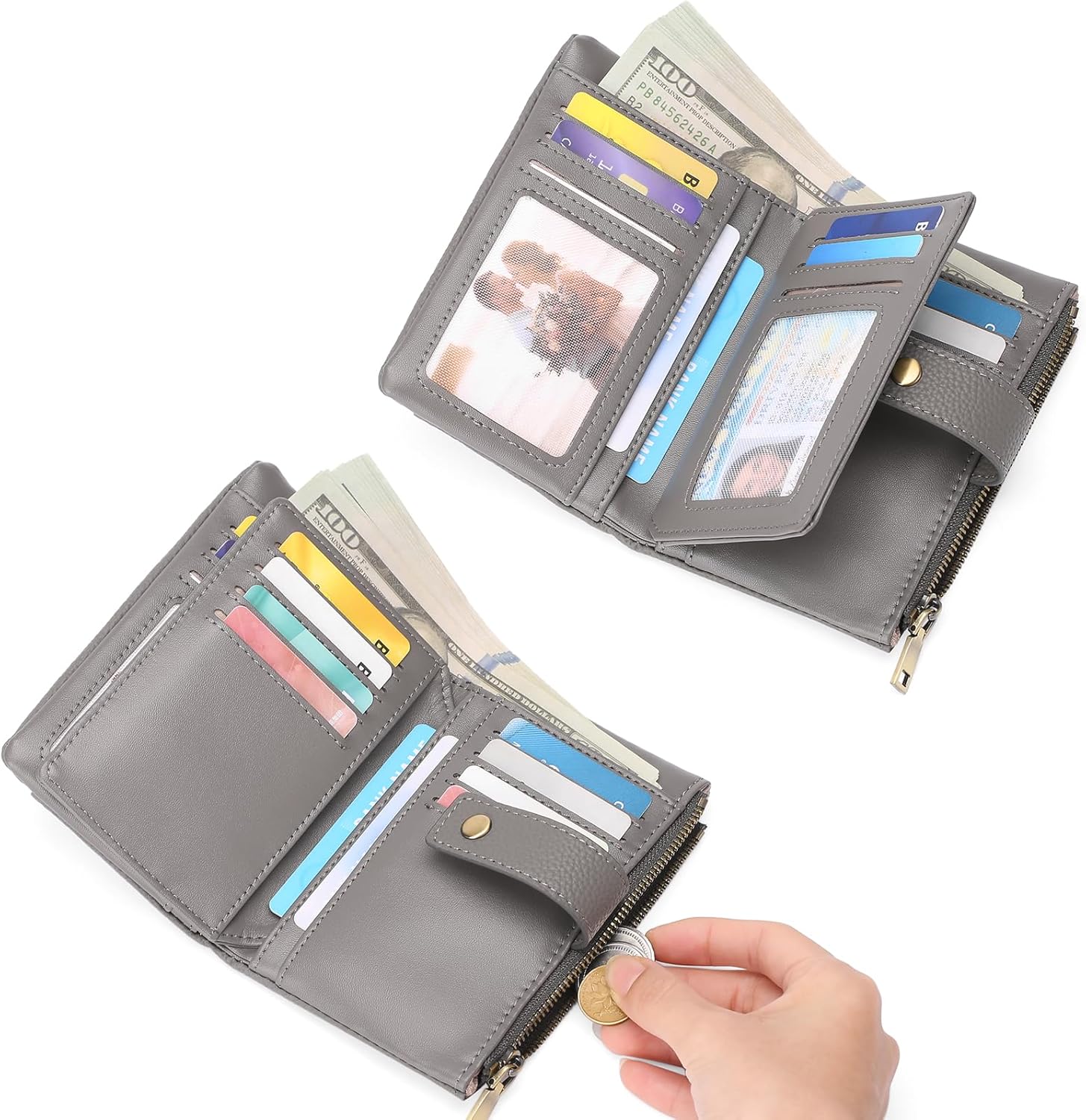 SENDEFN Small Wallet for Women Leather RFID Blocking Wristlet Wallet Credit Card Holder with Double Zipper Coin Purse Ladies Bifold Purse - Image 6