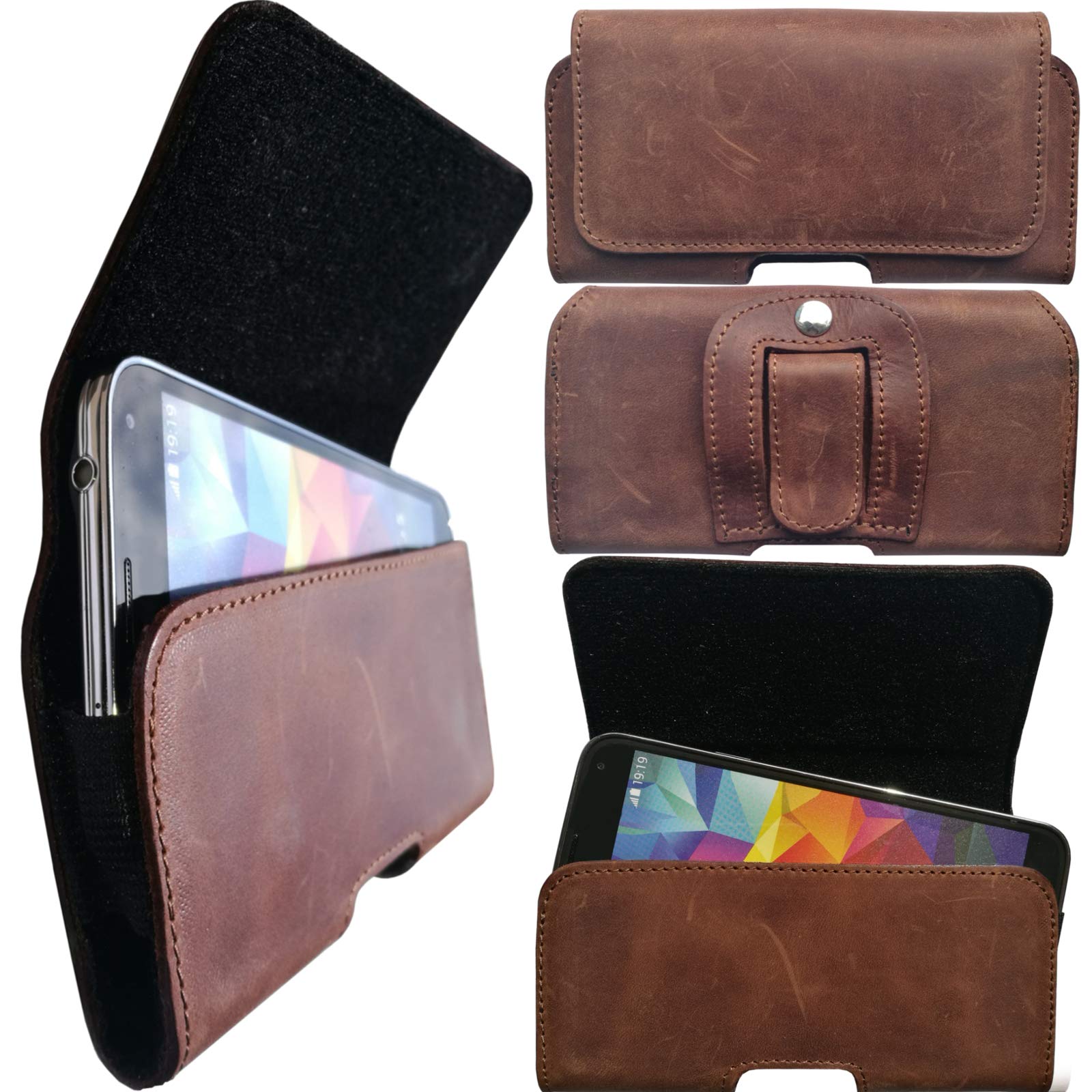 Etui na pasek z prawdziwej skóry pasuje do Samsung Galaxy A16 A06 A55 A35 A25 A15 A05 A14 A22 A23 A13 A04 S20 S21 S22 S23 S24 Ultra 5G etui ochronne skórzane etui na pasek klips szlufka XL brązowy