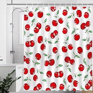 White Curtains with Cherry Prints for Fresh Style